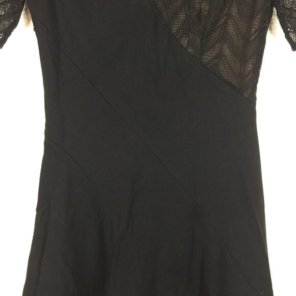 Jason Wu Black Lace-Paneled Stretch-Ponte Short Sleeve Fit & Flare Dress - Picture 7 of 12